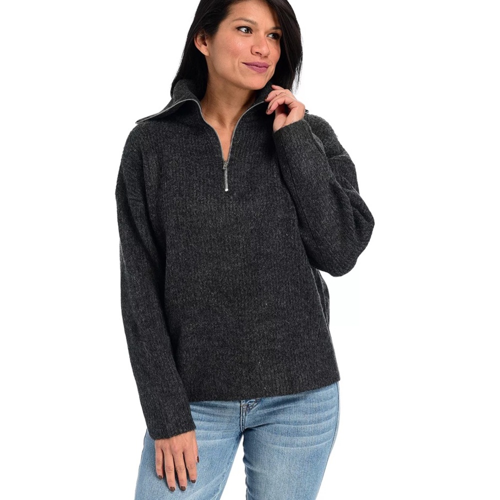Women’s Theo & Spence Charcoal Rib Knit Quarter‎ Zip Collared Pullover